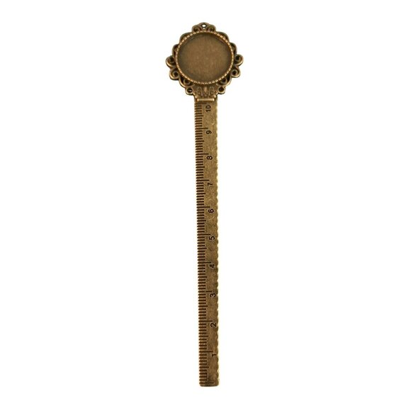 Metal Bookmark Ruler 10cm DIY Craft Antique Bronze Finish With .75 Inch Cabochon - Picture 1 of 7